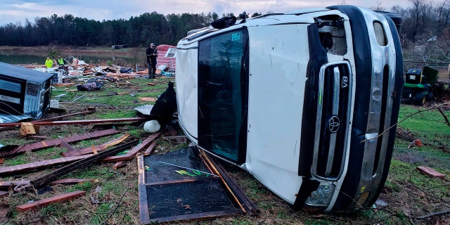 This photo provided by Bossier Parish Sheriff's Office shows damage from Friday nights severe weather, including the home of an elderly in Bossier Parish, La., on Saturday, Jan. 11, 2020.