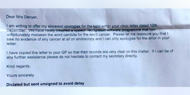 The second letter to Denyer apologizing for the mistake.