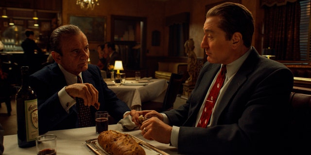 This image released by Netflix shows Joe Pesci, left, and Robert De Niro in a scene from "The Irishman."