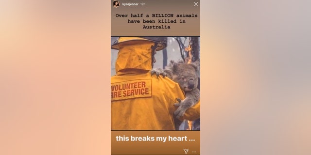 Kylie Jenner posted this photo to her Instagram story in order to draw awareness to the Australian wildfires.