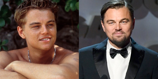 Leonardo DiCaprio in "The Beach" (left) and at at the Directors Guild Of America Awards in 2020 (right).