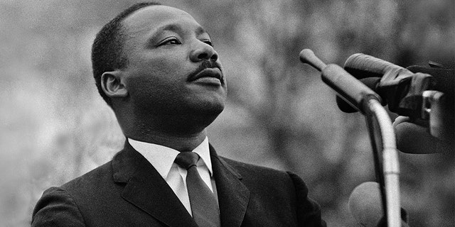 MONTGOMERY, AL - MARCH 25: Dr. Martin Luther King, Jr. speaking before crowd of 25,000 Selma To Montgomery, Alabama civil rights marchers, in front of Montgomery, Alabama state capital building. On March 25, 1965 in Montgomery, Alabama. (Photo by Stephen F. Somerstein/Getty Images)