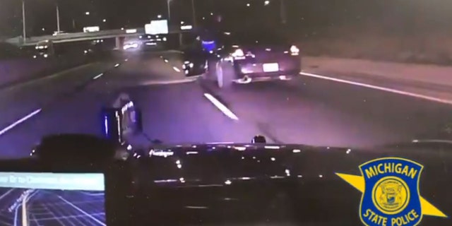 The driver appeared to make several attempts to bail from the speeding vehicle as troopers pursued close behind.
