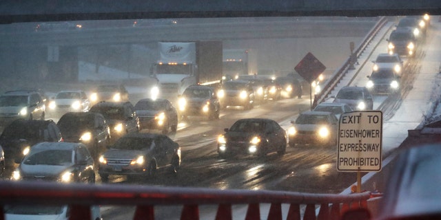 Heavy traffic is seen on Eisenhower Expressway in Chicago, Friday, Jan. 17, 2020. (Associated Press)