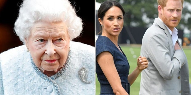 Queen Elizabeth II (left) has reportedly banned the Duke and Duchess of Sussex from banking on the 