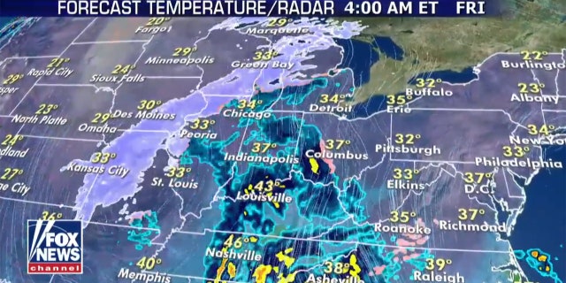 The extended period of wintry precipitation will stretch from Missouri to the upper Great Lakes.
