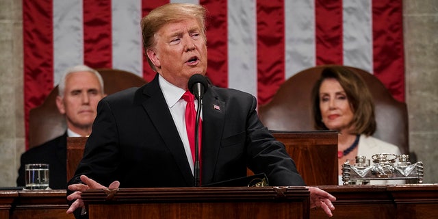 President Donald Trump gives his State of the Union address to a joint session of Congres in 2019 at the Capitol. (Doug Mills/The New York Times via AP, Pool)