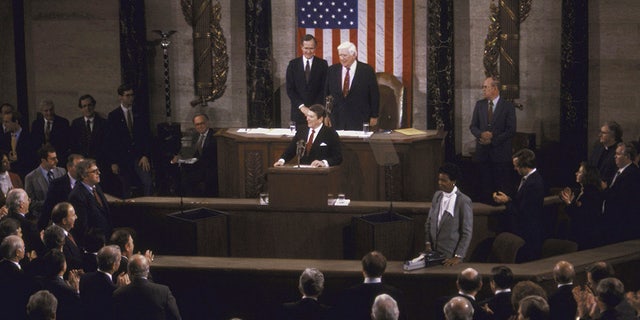 UNITED STATES - FEBRUARY 01: President Ronald Reagan delivering his State of the Union Address. (Photo by Dirck Halstead/The LIFE Images Collection/Getty Images)