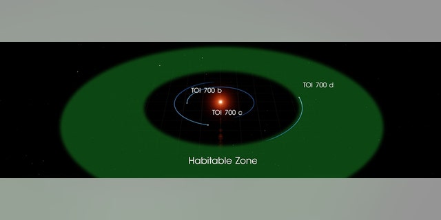The three planets of the TOI 700 system orbit a small, cool M dwarf star. TOI 700 d is the first Earth-size habitable-zone world discovered by TESS. Credit: NASA's Goddard Space Flight Center