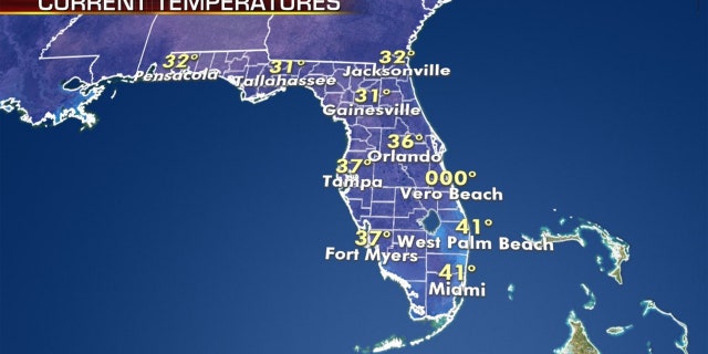 Florida was seeing the coldest temperatures since 2009 on Wednesday morning, bringing the threat of iguanas falling from trees, according to forecasters.