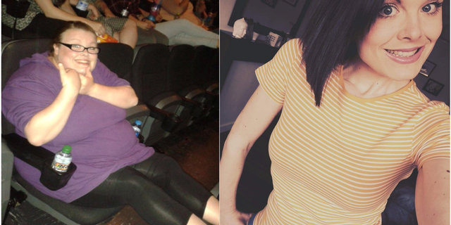 Danielle right before her weight loss (left) and after.