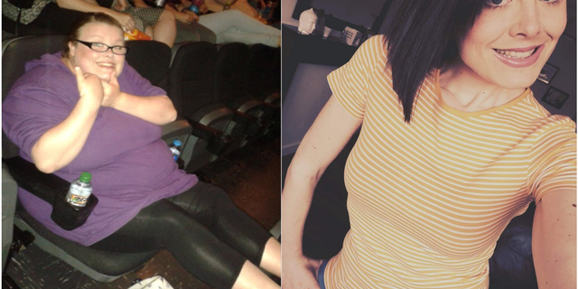 Danielle right before her weight loss (left) and after.