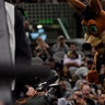 The Coyote, the San Antonio Spurs mascot, wears a Los Angeles Lakers jersey to honor Bryant.