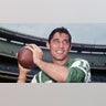June 29,1965, New York: Joe Namath, new rookie quarterback of the New York Jets, shows the passing style that made the Jets anxious to sign him after he graduated from the University of Alabama.