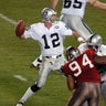 SAN DIEGO, CA - JANUARY 26: Rich Gannon #12 of the Oakland Raiders in action against the Tampa Bay Buccaneers during Super Bowl XXXVII on January 26, 2003 at Qualcomm Stadium in San Diego, California.