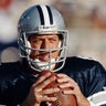 Troy Aikman #8, Quarterback for the Dallas Cowboys during the National Football League Pro Football Hall of Fame Game against the Dallas Cowboys on 9 August 1999 at the Fawcett Stadium, Canton, Ohio, United States. The Browns won the game 20 - 17.