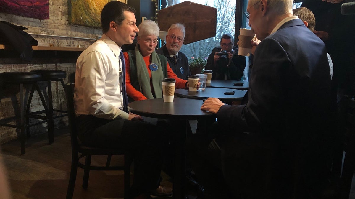 Democratic presidential candidate Pete Buttigieg lands the endorsement of Nashua Mayor Jim Donchess, in Nashua, NH on Feb. 4, 2020