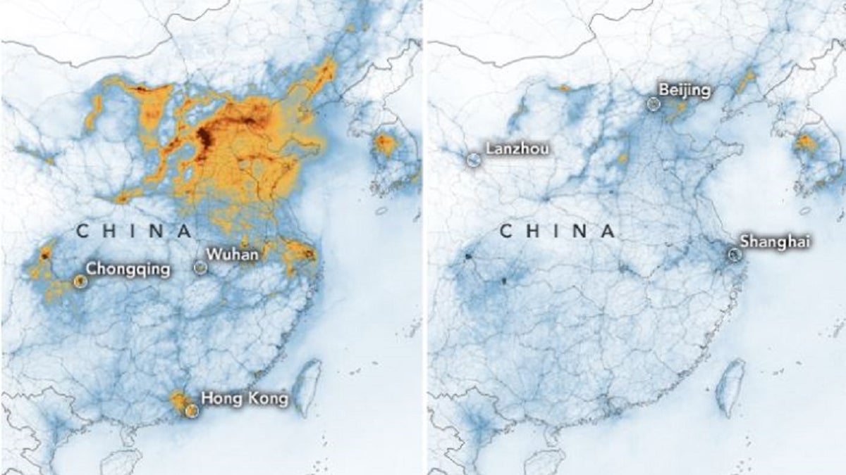 Nitrogen dioxide levels over China decreased dramatically as China continues to grapple with the coronavirus outbreak.