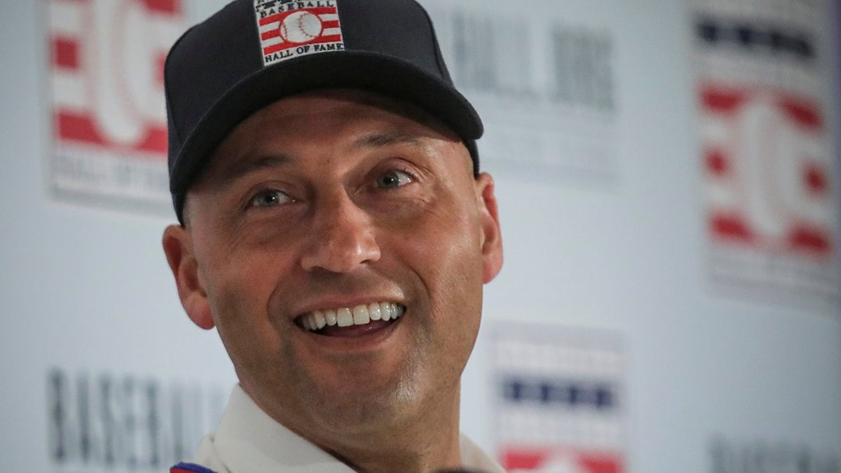 New York Yankees shortstop Derek Jeter speaks during the Baseball Hall of Fame news conference on. Jeter and Colorado Rockies outfielder Larry Walker will both join the 2020 Hall of Fame class. (AP Photo/Bebeto Matthews)