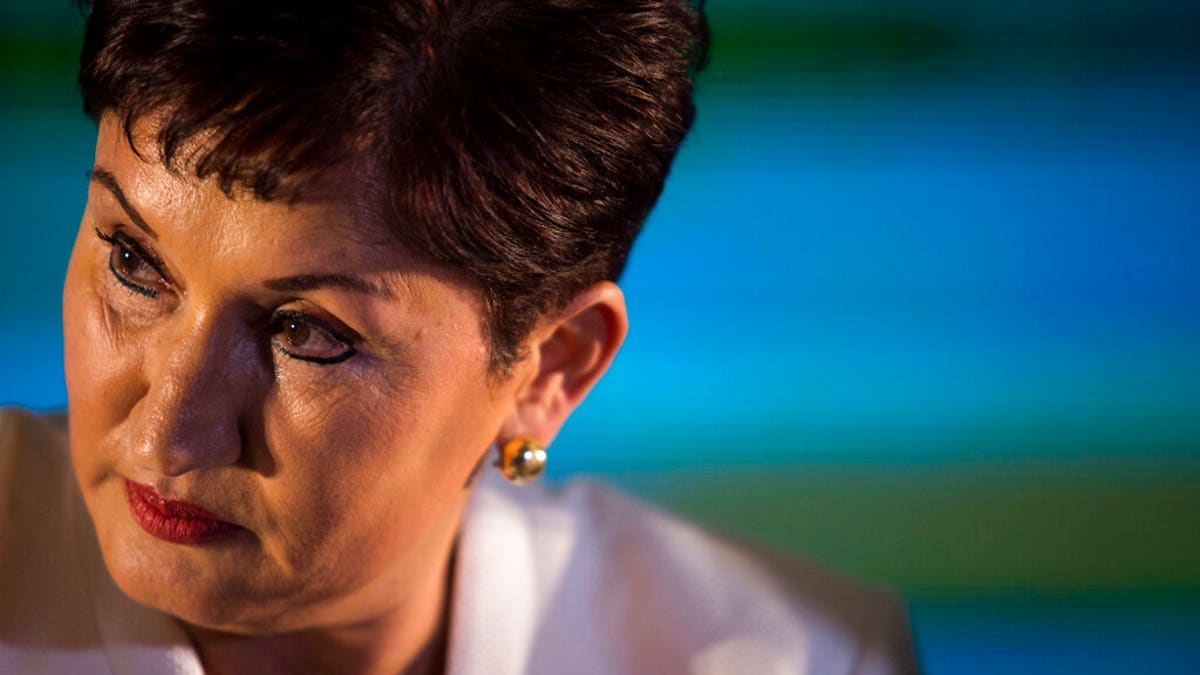 In this March 10, 2019 file photo, Thelma Aldana, Guatemala's former chief prosecutor, listens to a journalist's question as she gives a press conference during her campaign event for president, in Guatemala City. The United States has granted political asylum to Aldana on Monday, Feb. 23, 2020, after she was subject to death threats and political persecution. (AP Photo/Oliver de Ros, File)