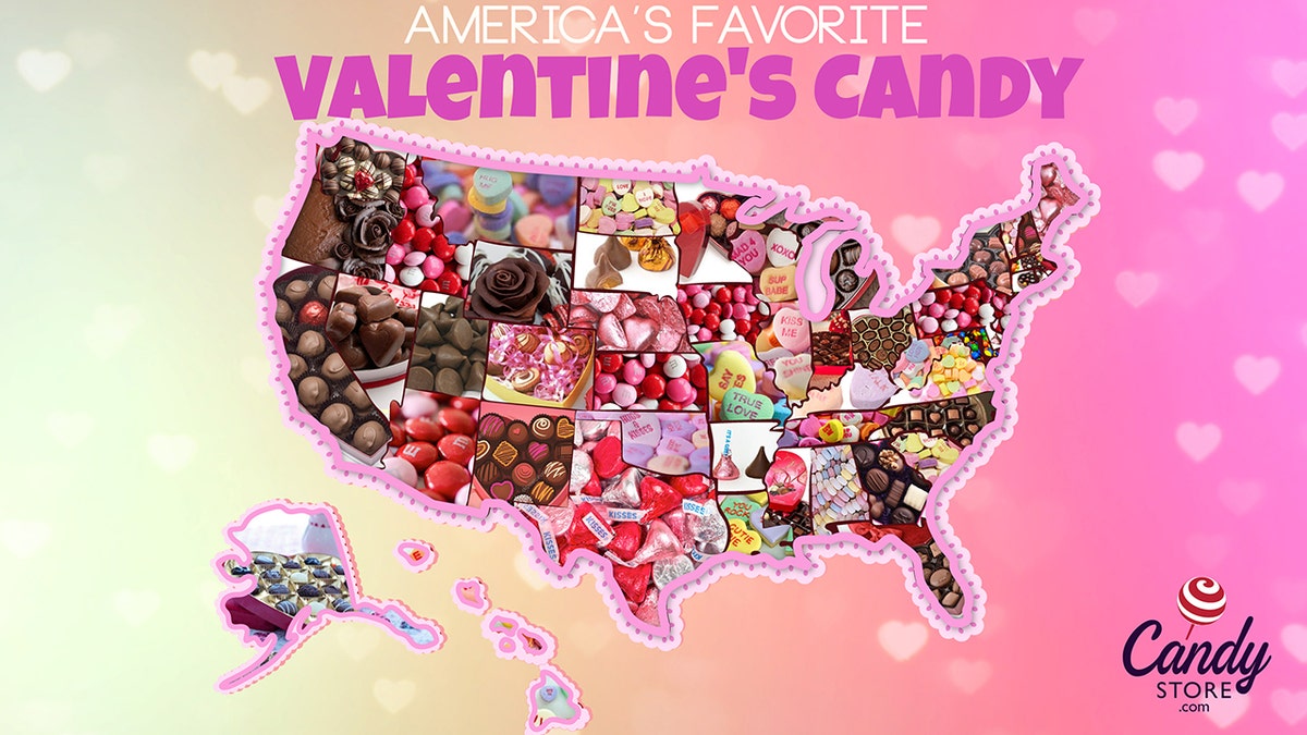 Based on data from the past 12 years, a bulk candy store ranked each state's favorite Valentine's Day candy.<br>