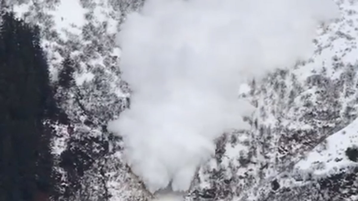 A controlled avalanche can be seen on Tuesday outside of Juneau, Alaska.