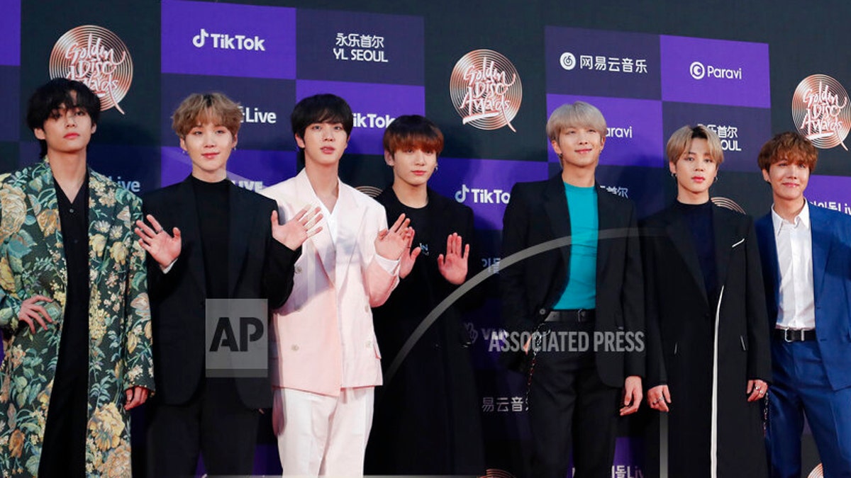 BTS at the Golden Disk Awards in Seoul, South Korea, Sunday, Jan. 5, 2020. (AP Photo/Ahn Young-joon)