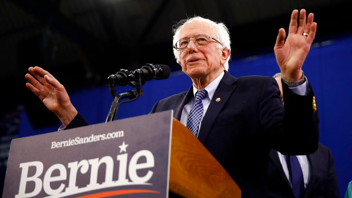 Democratic presidential candidate Sen. Bernie Sanders, I-Vt., speaks to supporters at a primary night election rally in Manchester, N.H., Tuesday, Feb. 11, 2020. (Associated Press)