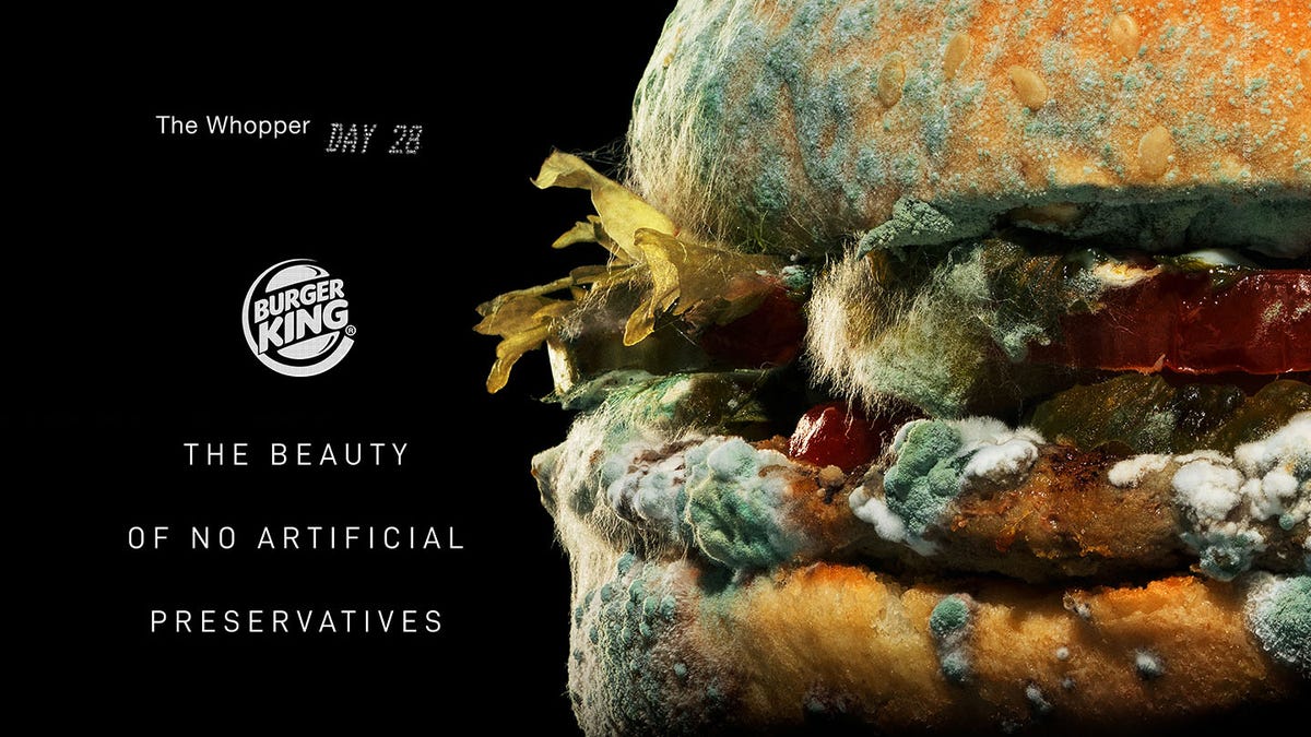 Burger King shows off moldy Whopper to promote 'the beauty of no