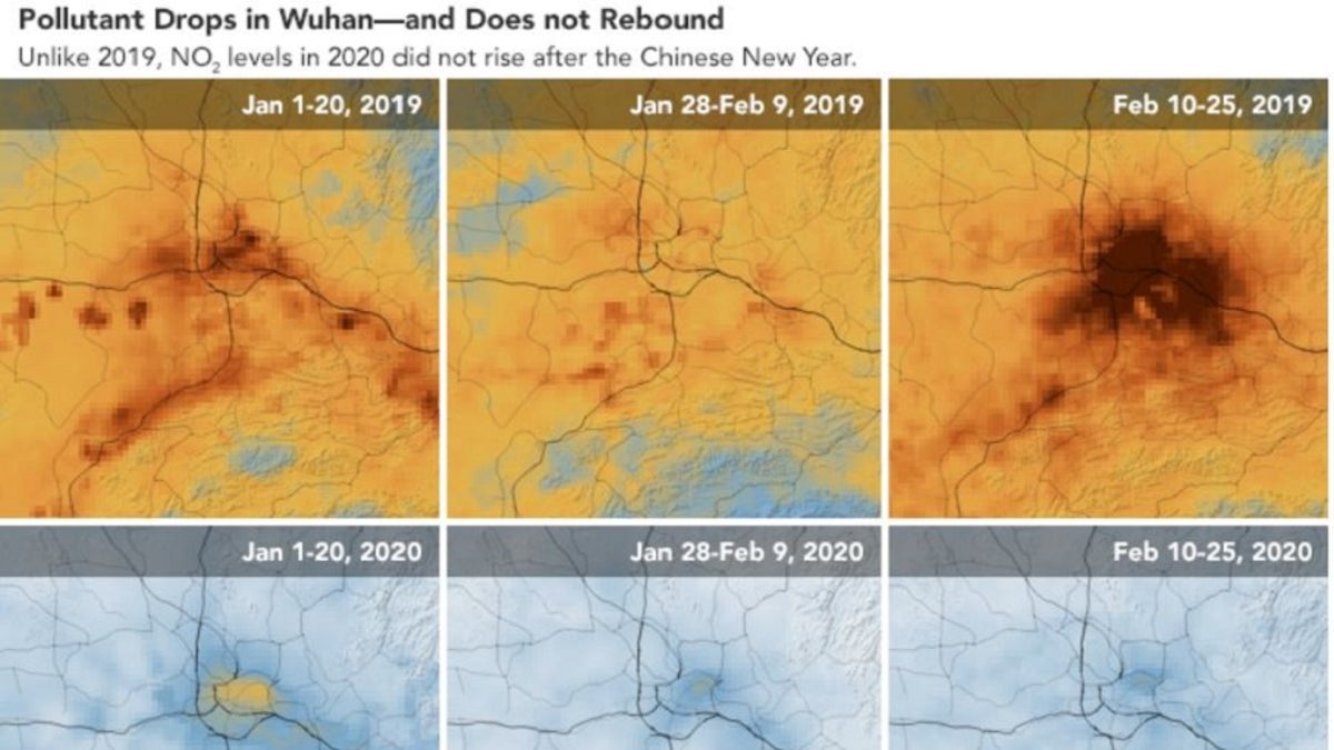 Nitrogen dioxide levels over China decreased dramatically as China continues to grapple with the coronavirus outbreak. 