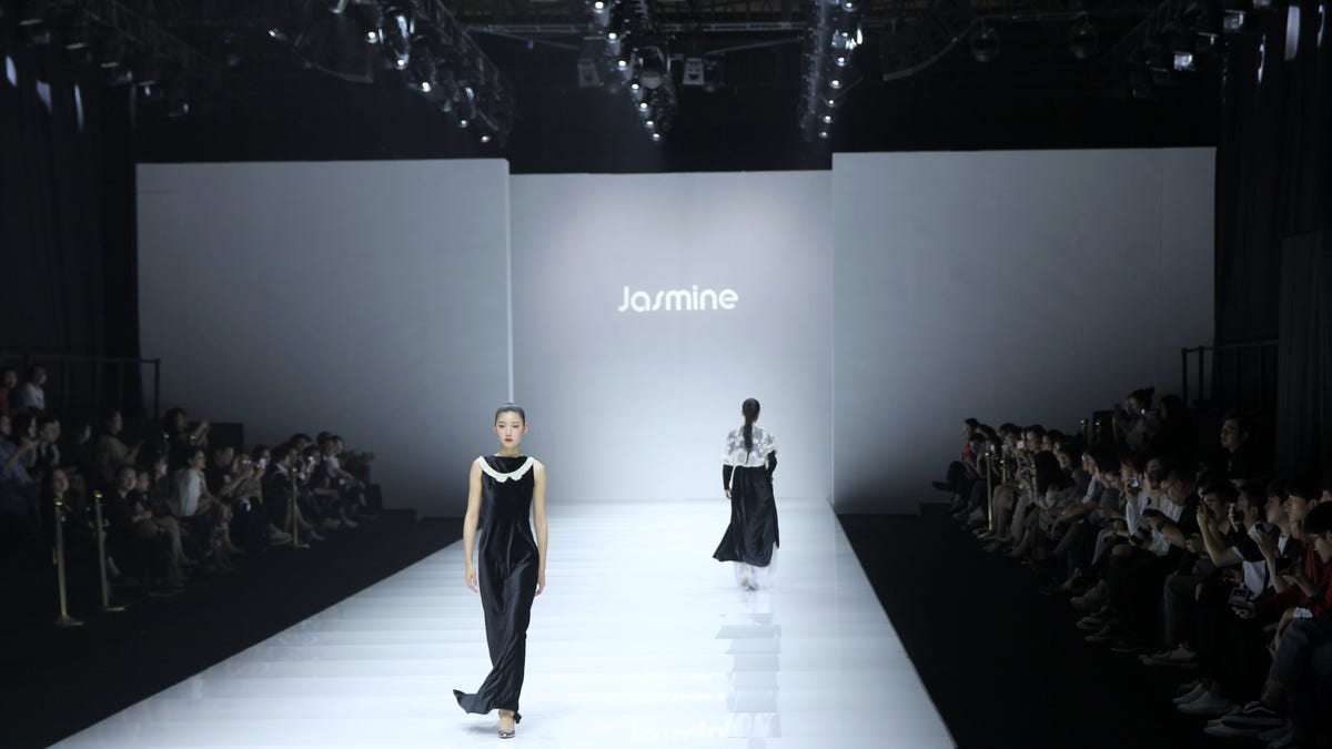 A model walks the runway during the Jasmine Collection show on day 13 of Shanghai Fashion Week 2019 A/W at Minsheng Art Wharf on April 8, 2019 in Shanghai, China. 