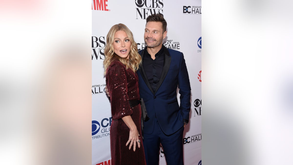 Event honoree Kelly Ripa and Ryan Seacrest attend the Broadcasting &amp; Cable Hall of Fame Awards Anniversary Gala at The Ziegfeld Ballroom on October 29, 2019 in New York City. (Photo by Gary Gershoff/Getty Images)