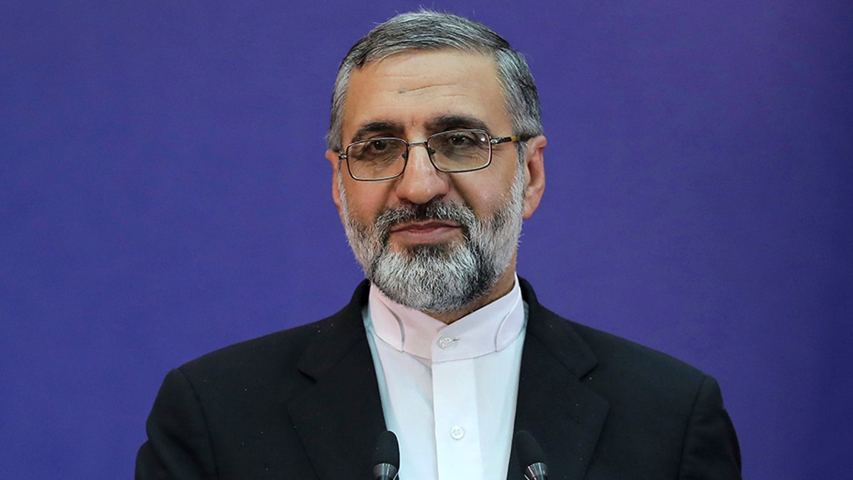 Iran's Judiciary spokesman Gholamhossein Esmaili gives a press conference in Tehran, Iran, on Tuesday.