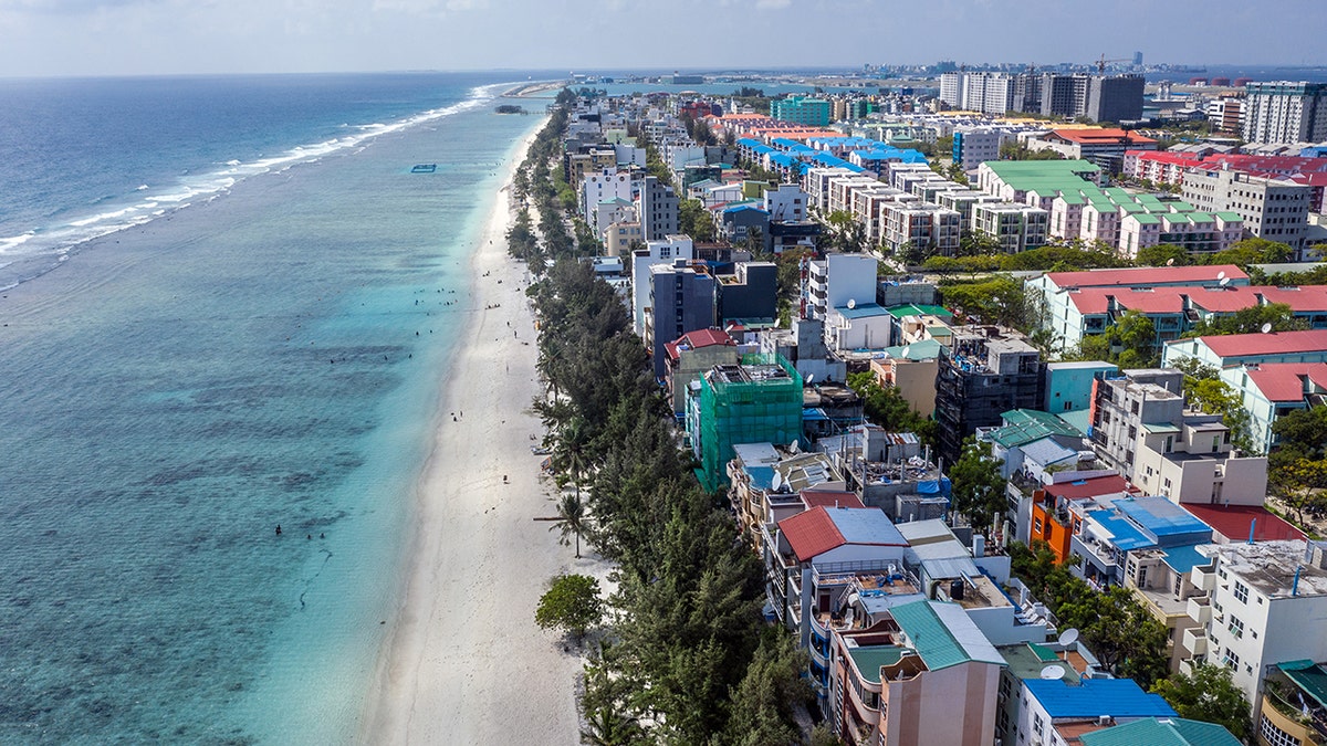 Newly-constructed buildings are pictured on Hulhumale, an artificial island built next to the capital city of Male in the Maldives.