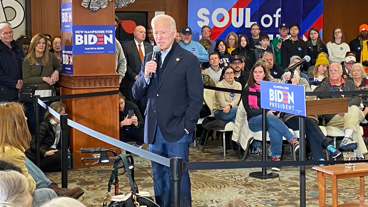 Former Vice President Joe Biden speaks to the crowd at a campaign event in Hampton Beach, N.H., on Feb. 9, 2020