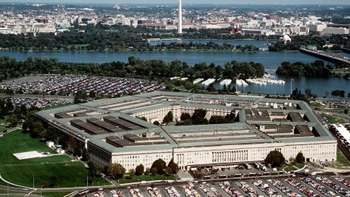 Pentagon in aerial shot with Washington Monument in background