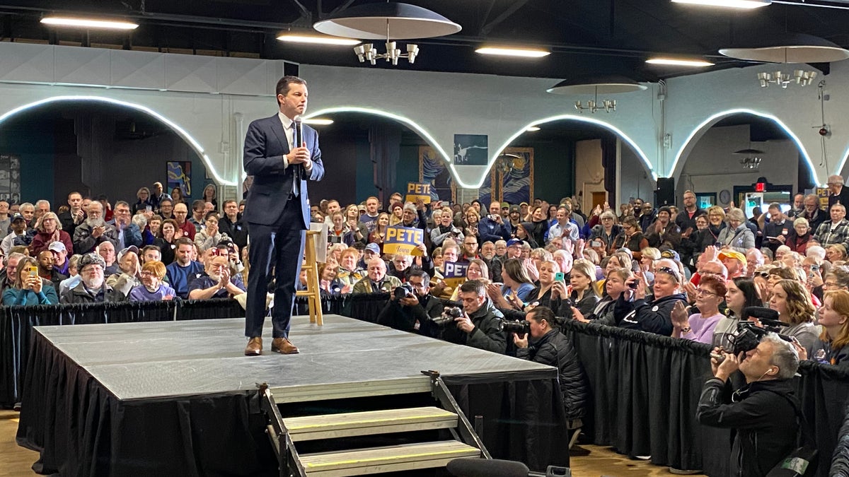 Democratic presidential candidate Pete Buttigieg holds a town hall in Waterloo, Iowa on Feb. 1, 2020