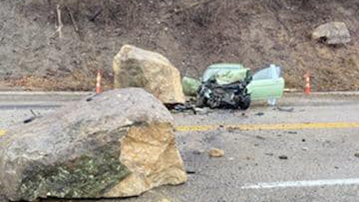The rockslide left the driver of one vehicle critically injured.
