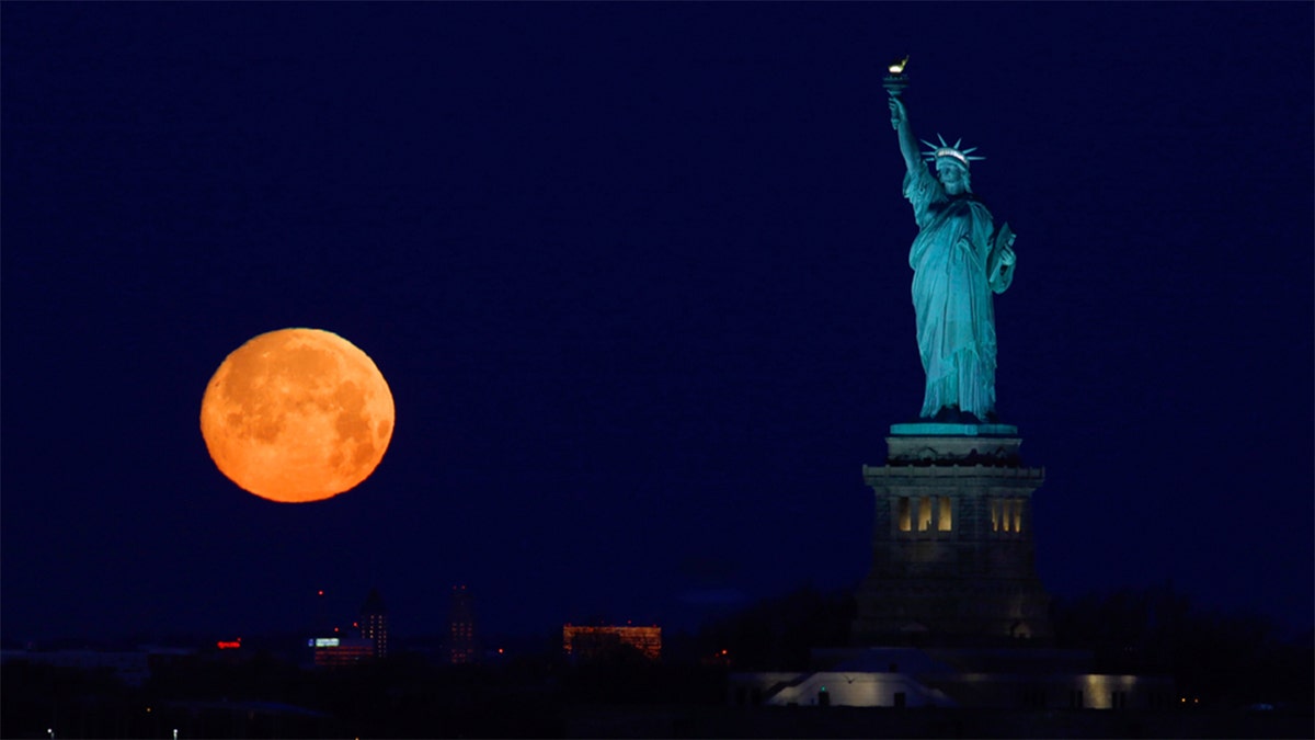 Statue of Liberty at night. 