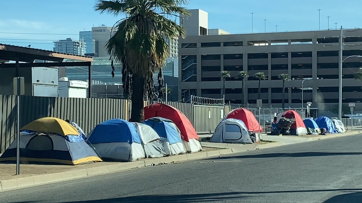 Dozens of tents line the streets outside CASS. (Stephanie Bennett / Fox News).