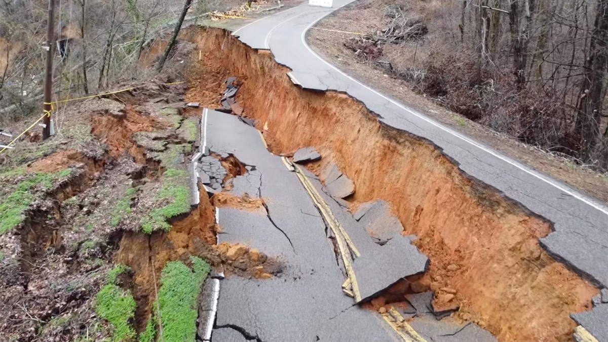 A portion of Glendale Road has collapsed after a landslide in Morris Chapel, Tenn. over the weekend.