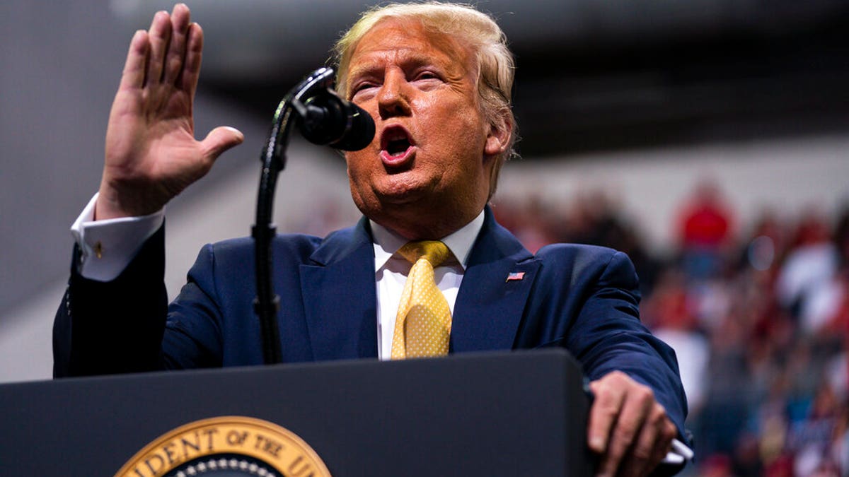 President Trump speaks during a campaign rally at The Broadmoor World Arena, Thursday, Feb. 20, 2020, in Colorado Springs, Colo. (AP Photo/Evan Vucci)