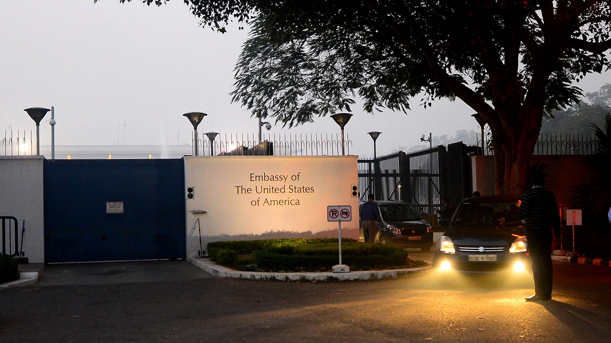 The U.S. embassy in New Delhi, India. (Photo by Priyanka Parashar /Mint via Getty Images)