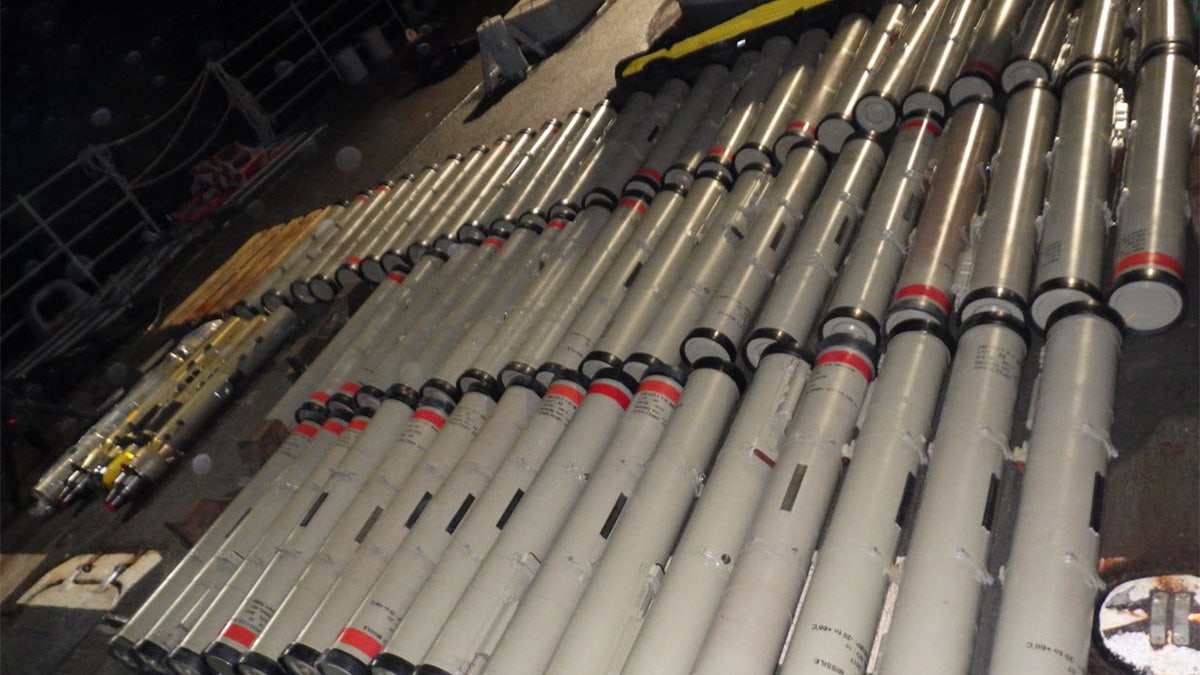 The crew of the USS Normandy seized an illicit shipment of advanced weapons and weapon components intended for the Houthis in Yemen, aboard a dhow during a maritime interdiction operation in the U.S. Fifth Fleet area of operations, Feb. 9, 2020.