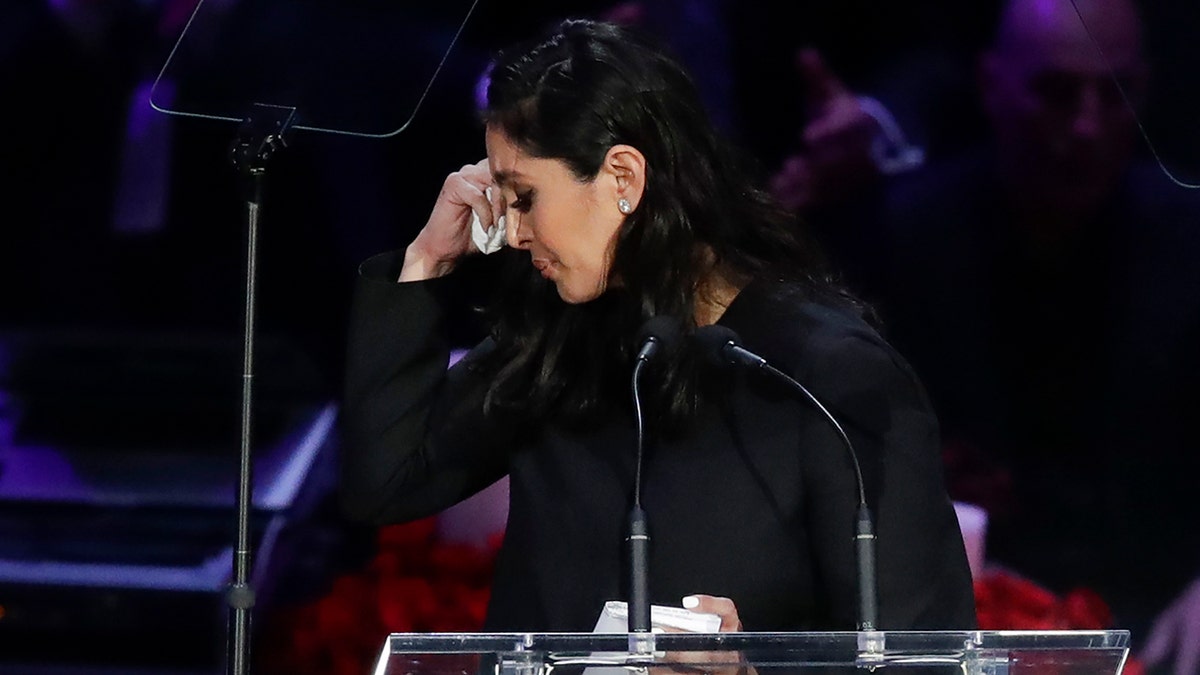 Vanessa Bryant spoke eloquently about her husband and her daughter Monday. (AP Photo/Marcio Jose Sanchez)