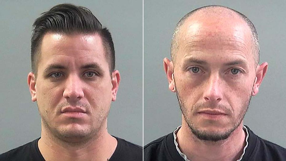 These 2019 photos provided by the Weber County Sheriff's Office show inmate Kaleb Wiewandt, left, and Matthew Belnap. Wiewandt shaved his head to look like Belnap, authorities say.