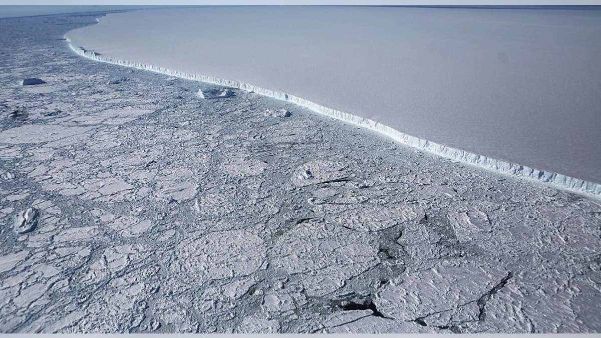 The western edge of the famed iceberg A-68 is seen from NASA's Operation IceBridge research aircraft, near the coast of the Antarctic Peninsula region. (Getty Images)