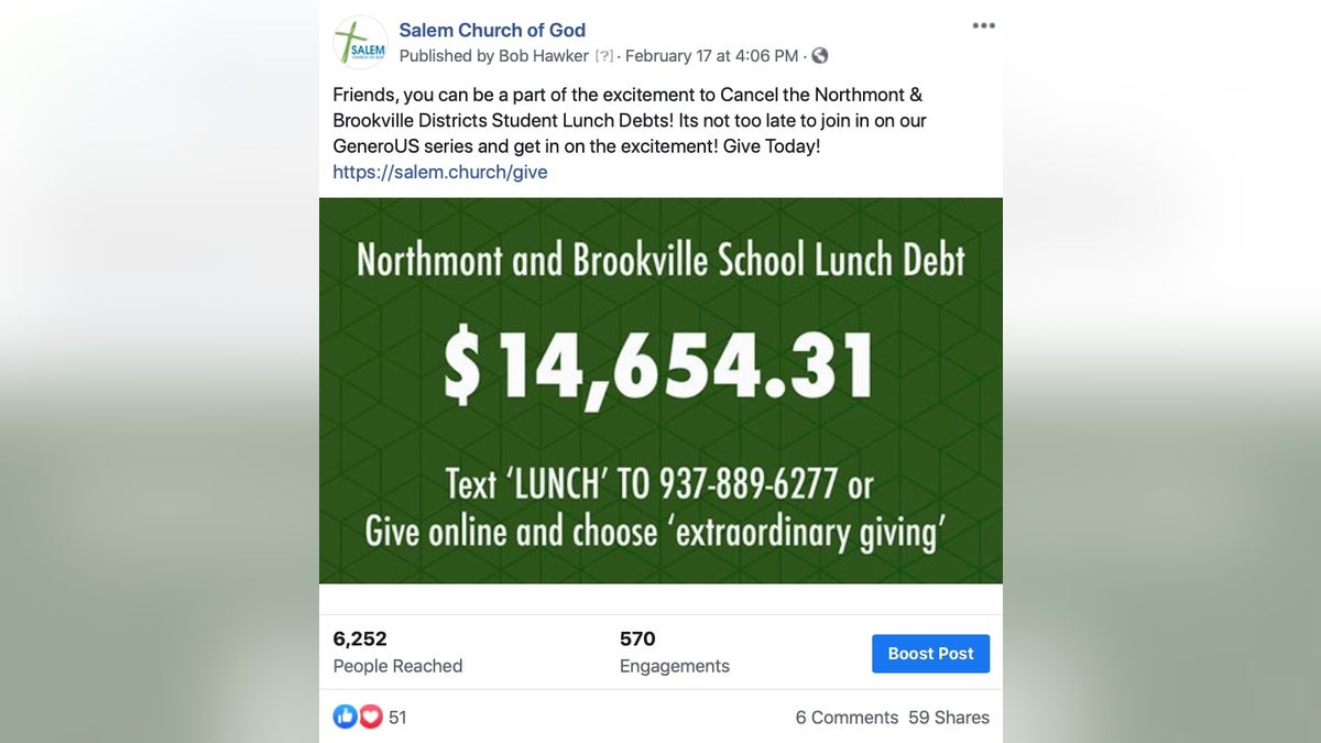 Salem Church of God asked its members to help pay off over $14,000 in school lunch debt for two schools, but the congregation raised over $40,000 to help 11 schools and set up an "angel fund" to prevent debt in the future.