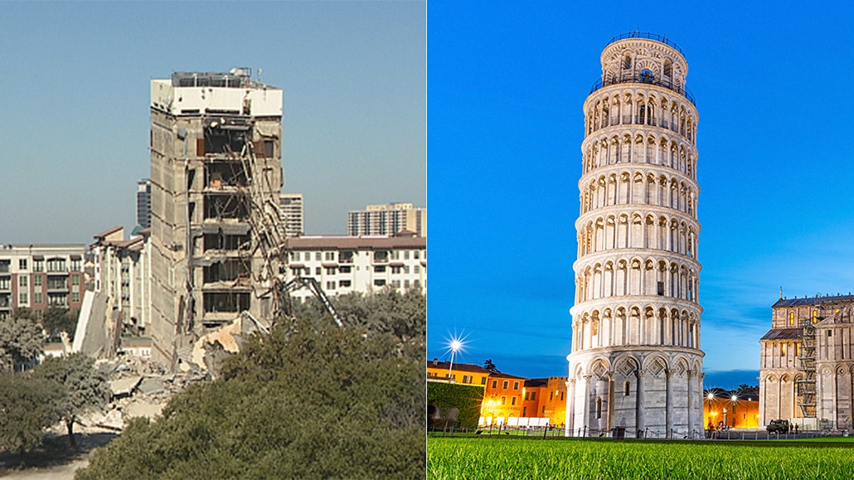 The structure’s implosion was recorded and immediately shared to Twitter, where it went viral with comparisons to the famous Leaning Tower of Pisa.