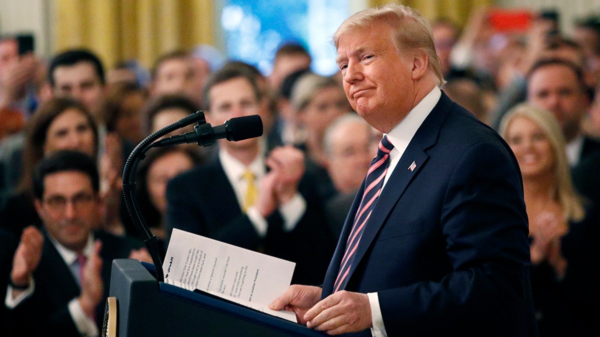President Donald Trump pauses as he speaks in the East Room of the White House in Washington, Thursday, Feb. 6, 2020. (AP Photo/Patrick Semansky)